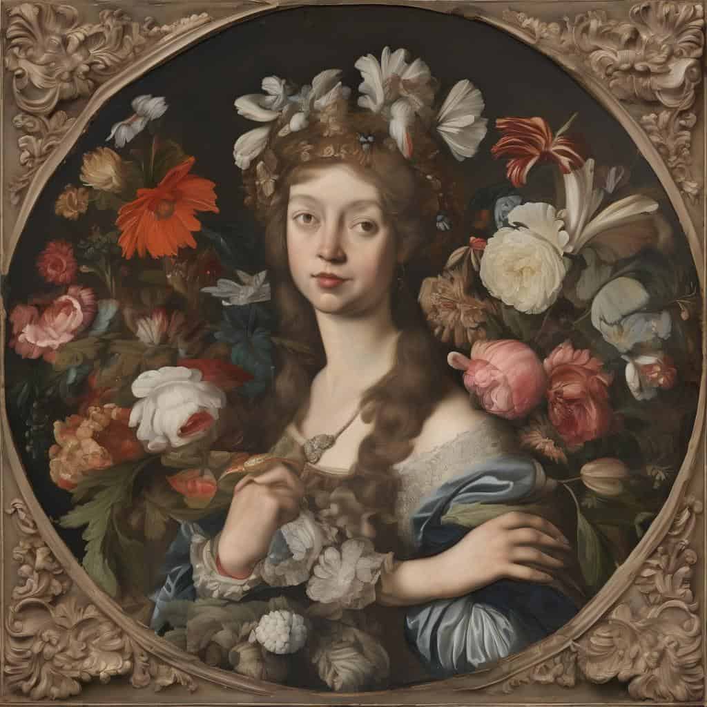 Ομορφιά και καλλιτεχνικές δημιουργίες: πορτρέτο γυναίκας με λουλούδια και δημιουργικές προσεγγίσεις τέχνης.