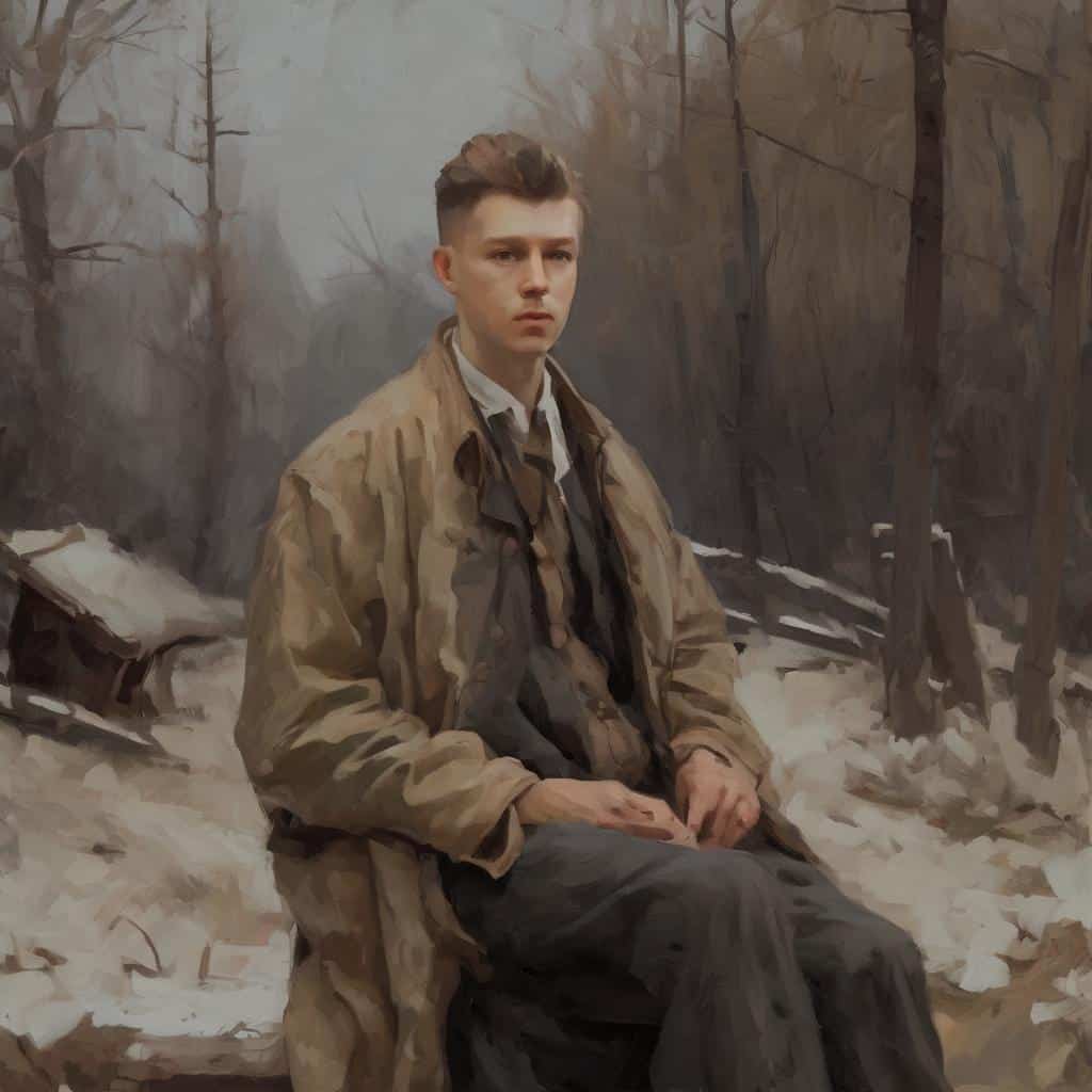 Ανεπίσημο πορτρέτο νεαρού άνδρα σε χειμερινό τοπίο, δημιουργική προσέγγιση και έργα καλλιτεχνών.